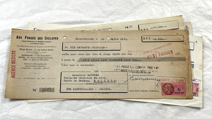 1950s - Lot of 6 Vintage French Bills of Exchange – Handwritten Commercial Documents with Stamps