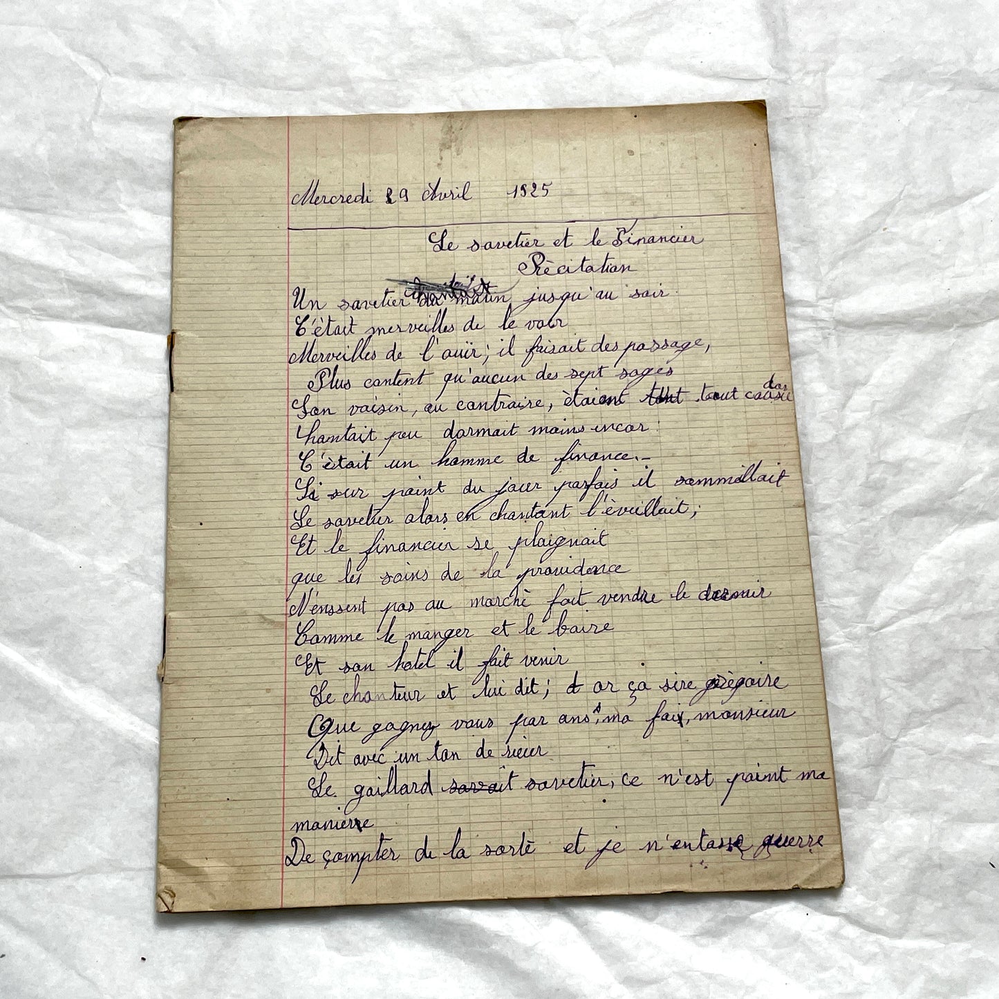 1920s - Historic French Schoolgirl's Handwritten Notebook - Math, Grammar, Geography, Drawings - Vintage Paper Ephemera from France