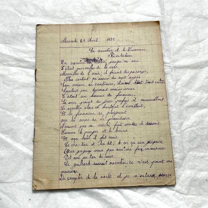 1920s - Historic French Schoolgirl's Handwritten Notebook - Math, Grammar, Geography, Drawings - Vintage Paper Ephemera from France