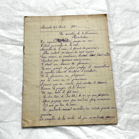 1920s - Historic French Schoolgirl's Handwritten Notebook - Math, Grammar, Geography, Drawings - Vintage Paper Ephemera from France
