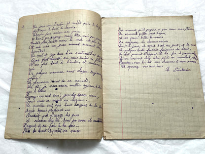 1920s - Historic French Schoolgirl's Handwritten Notebook - Math, Grammar, Geography, Drawings - Vintage Paper Ephemera from France