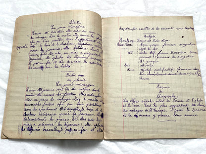 1920s - Historic French Schoolgirl's Handwritten Notebook - Math, Grammar, Geography, Drawings - Vintage Paper Ephemera from France