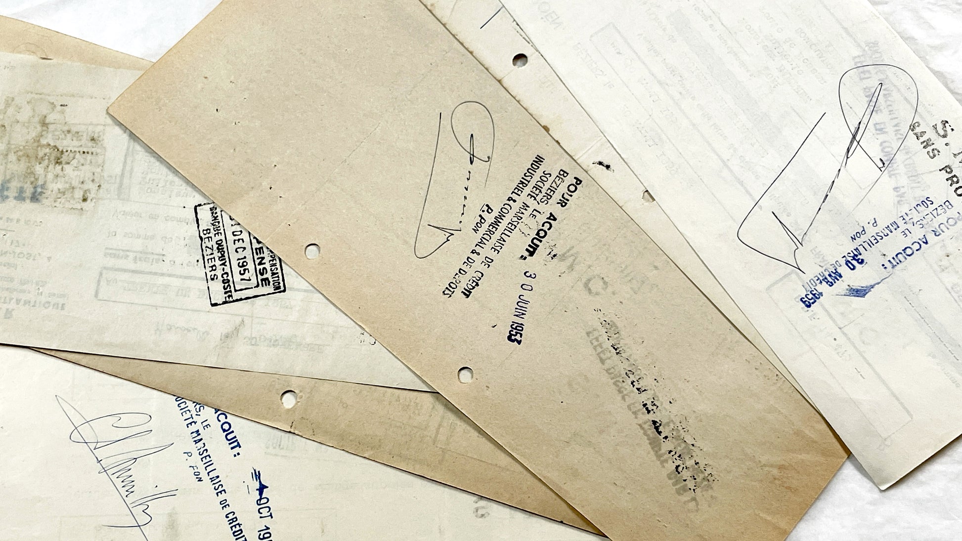 1950s - Lot of 6 Vintage French Bills of Exchange – Handwritten Commercial Documents with Stamps