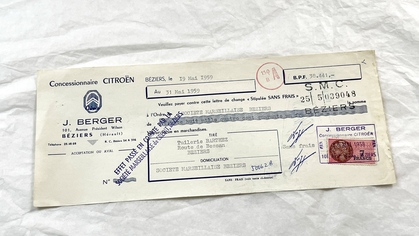 1950s - Lot of 6 Vintage French Bills of Exchange – Handwritten Commercial Documents with Stamps
