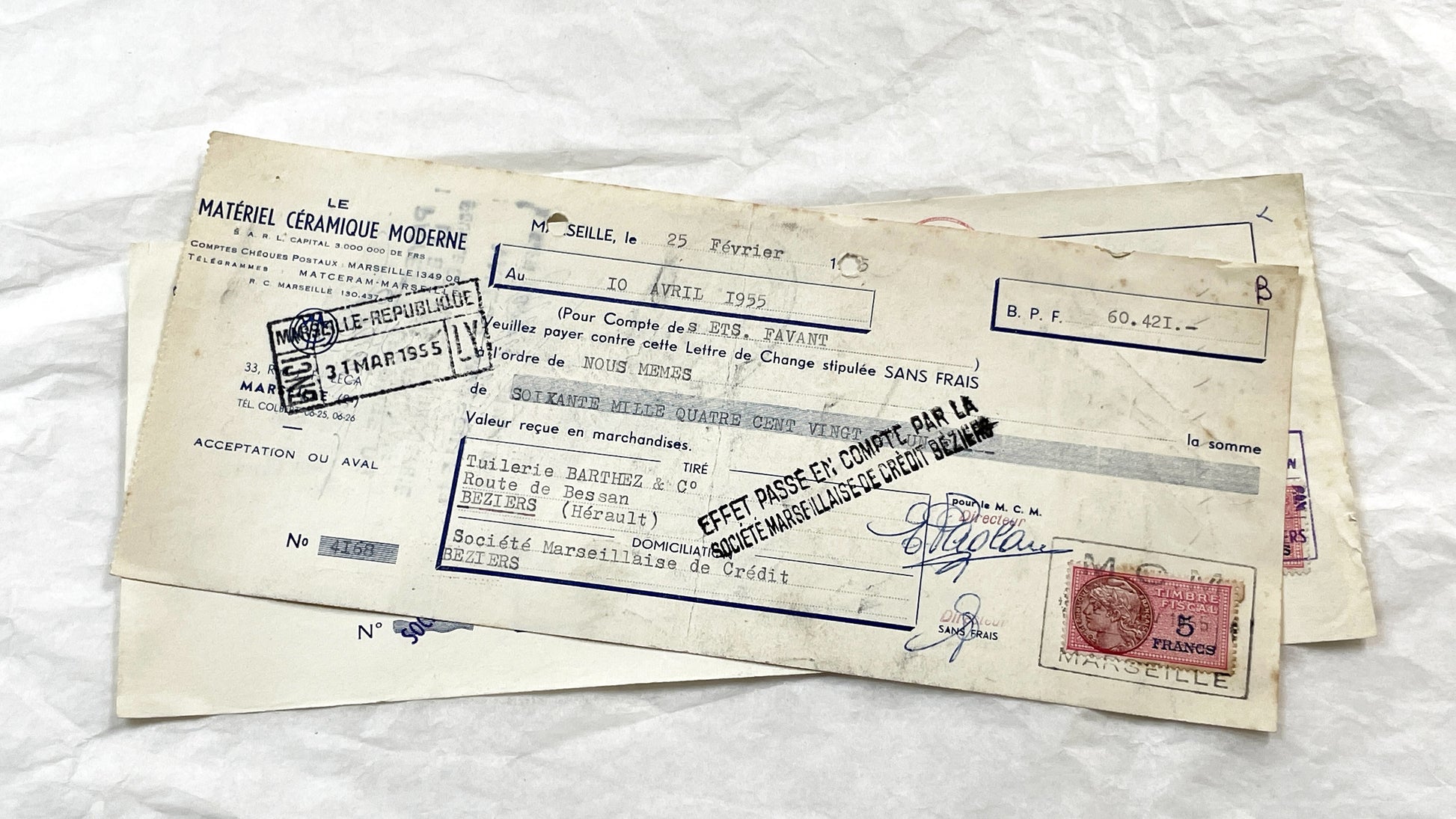 1950s - Lot of 6 Vintage French Bills of Exchange – Handwritten Commercial Documents with Stamps