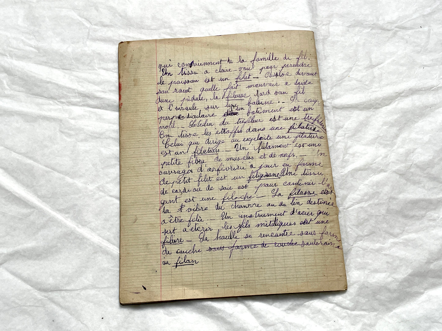 1920s - Historic French Schoolgirl's Handwritten Notebook - Math, Grammar, Geography, Drawings - Vintage Paper Ephemera from France