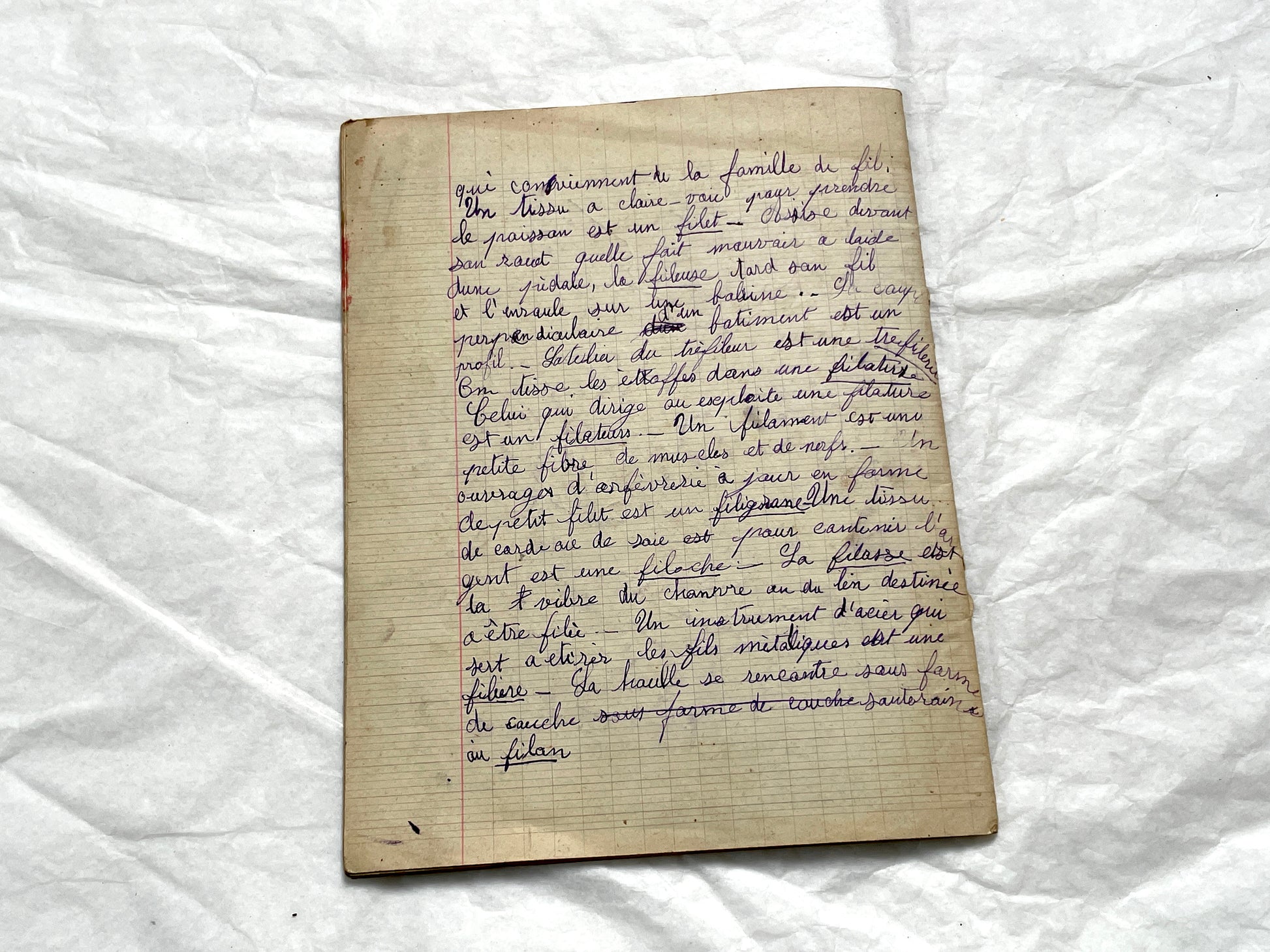 1920s - Historic French Schoolgirl's Handwritten Notebook - Math, Grammar, Geography, Drawings - Vintage Paper Ephemera from France