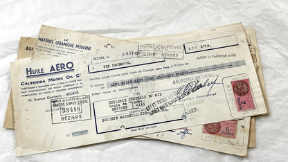 1950s - Lot of 6 Vintage French Bills of Exchange – Handwritten Commercial Documents with Stamps