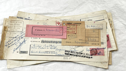 1950s - Lot of 6 Vintage French Bills of Exchange – Handwritten Commercial Documents with Stamps