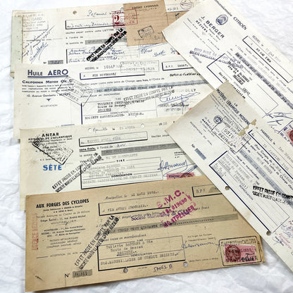1950s - Lot of 6 Vintage French Bills of Exchange – Handwritten Commercial Documents with Stamps