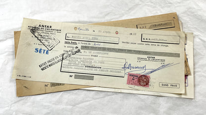 1950s - Lot of 6 Vintage French Bills of Exchange – Handwritten Commercial Documents with Stamps