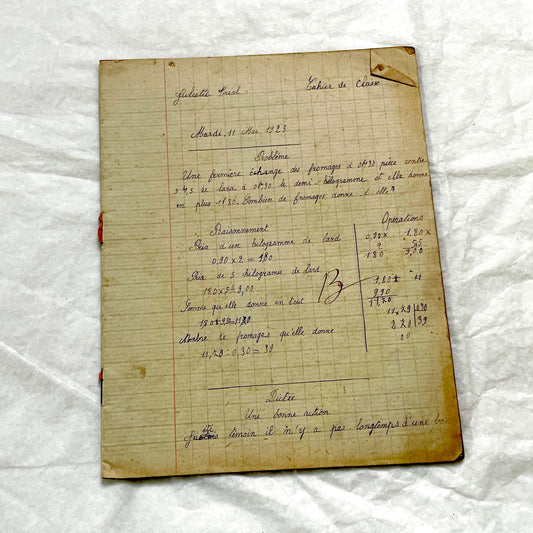 1920s - French School Notebook - Juliette Grial's Handwritten Ephemera - Vintage Classroom History