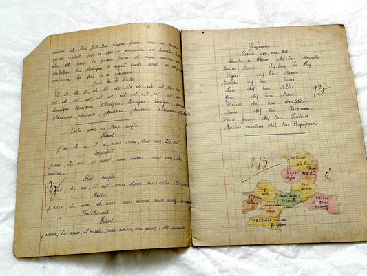 1920s - French School Notebook - Juliette Grial's Handwritten Ephemera - Vintage Classroom History