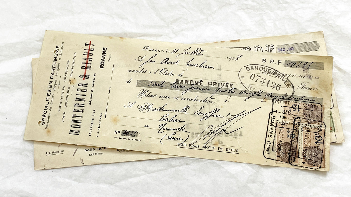 1920s - Lot of 6 Vintage French Bills of Exchange – Handwritten Commercial Documents with Stamps