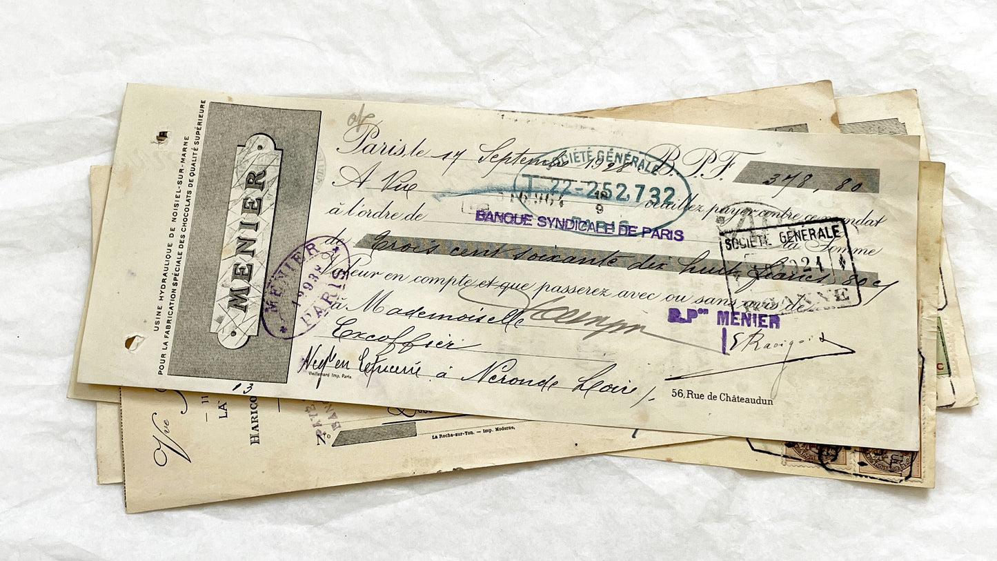 1920s - Lot of 6 Vintage French Bills of Exchange – Handwritten Commercial Documents with Stamps
