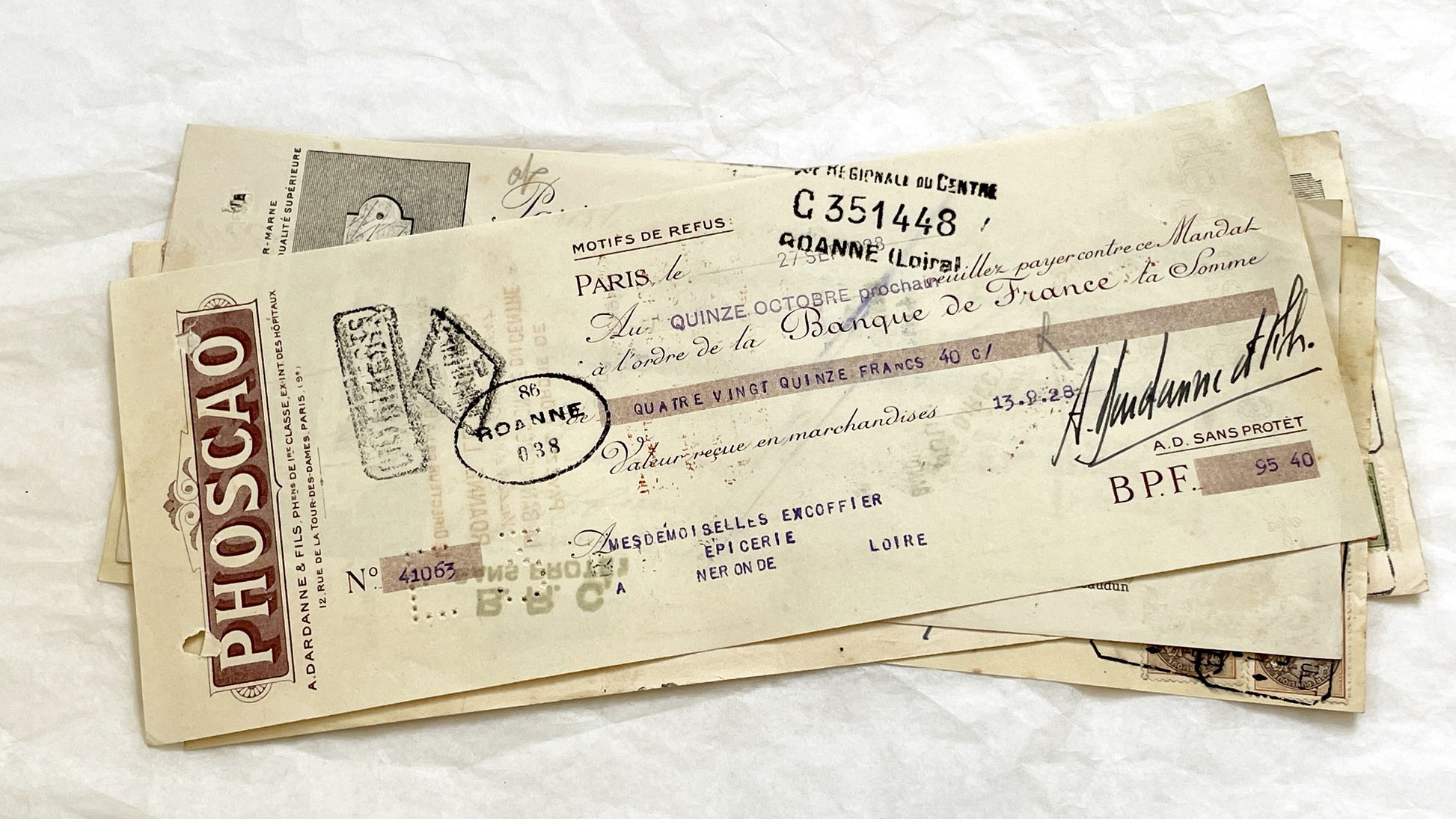 1920s - Lot of 6 Vintage French Bills of Exchange – Handwritten Commercial Documents with Stamps