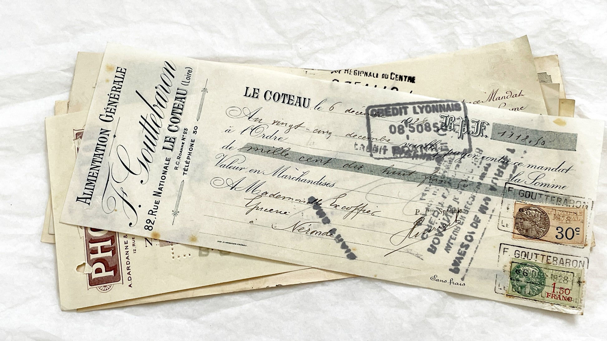 1920s - Lot of 6 Vintage French Bills of Exchange – Handwritten Commercial Documents with Stamps