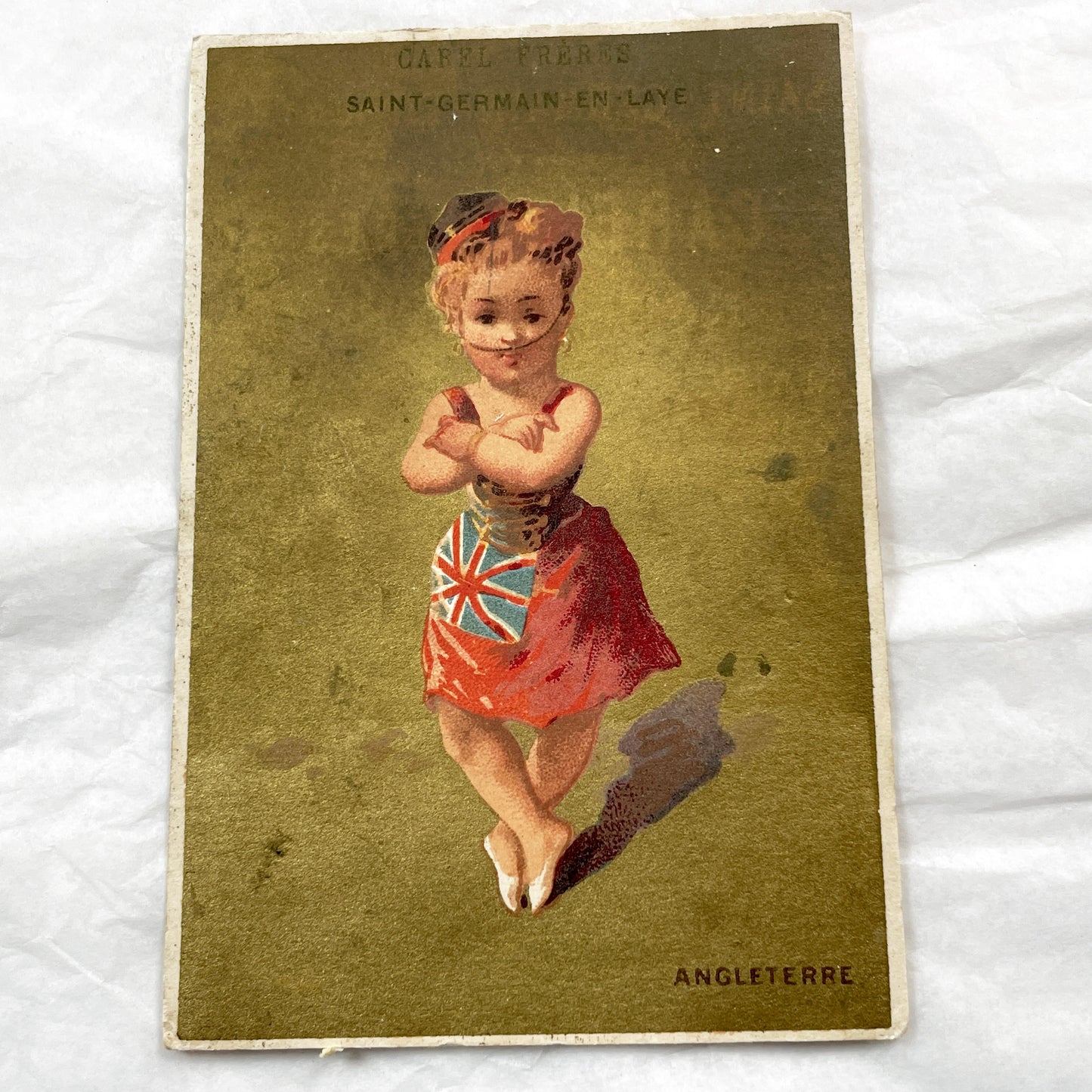 Late 19th - Set of Three Chocolatier Advertising Trade Cards - Antique French Chromolithographs - National Costume Children Set