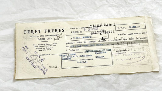 1940s - Lot of 6 Vintage French Bills of Exchange – Handwritten Commercial Documents with Stamps