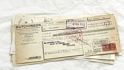 1940s - Lot of 6 Vintage French Bills of Exchange – Handwritten Commercial Documents with Stamps