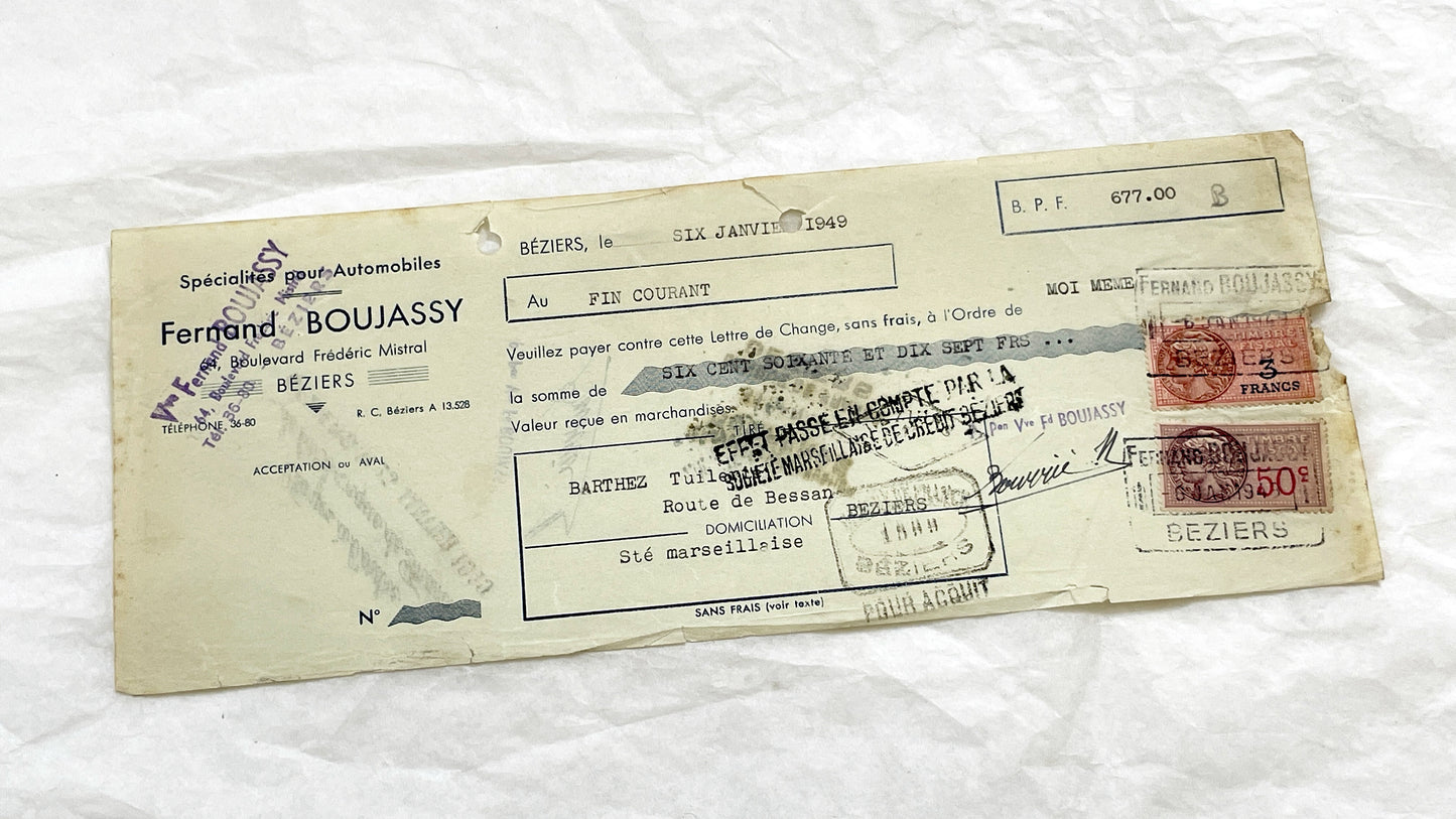 1940s - Lot of 6 Vintage French Bills of Exchange – Handwritten Commercial Documents with Stamps