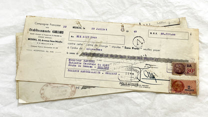 1940s - Lot of 6 Vintage French Bills of Exchange – Handwritten Commercial Documents with Stamps