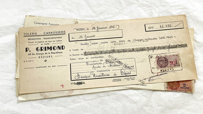 1940s - Lot of 6 Vintage French Bills of Exchange – Handwritten Commercial Documents with Stamps