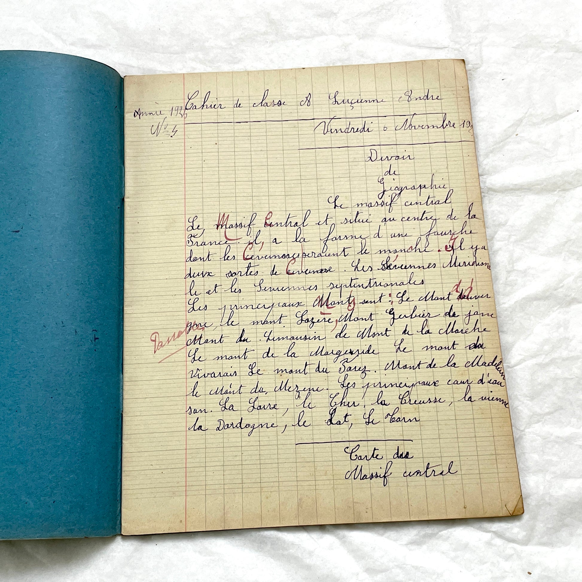 1920s - French School Notebook - Young Girl's Handwritten Lessons from 1925 France - Authentic Vintage Educational Ephemera