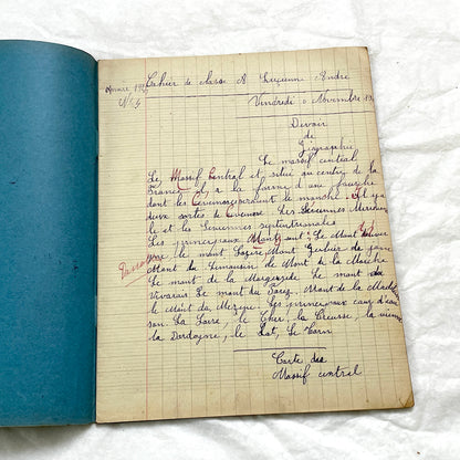 1920s - French School Notebook - Young Girl's Handwritten Lessons from 1925 France - Authentic Vintage Educational Ephemera