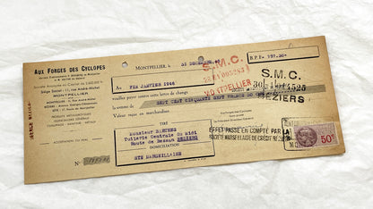 1940s - Lot of 6 Vintage French Bills of Exchange – Handwritten Commercial Documents with Stamps
