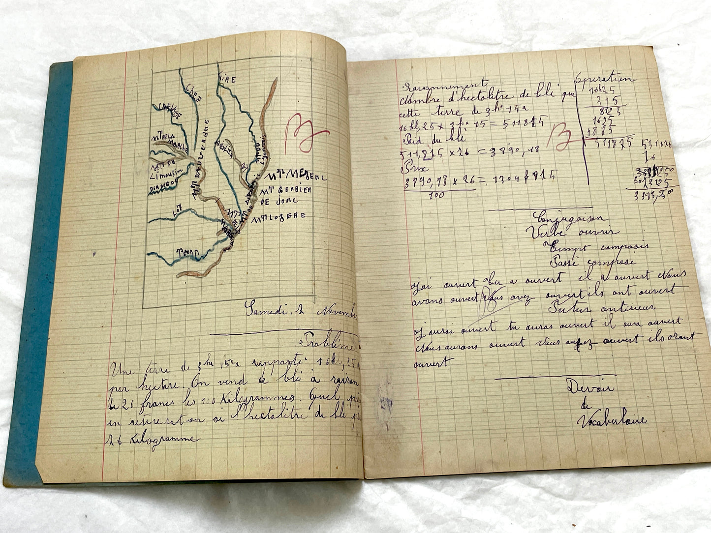 1920s - French School Notebook - Young Girl's Handwritten Lessons from 1925 France - Authentic Vintage Educational Ephemera