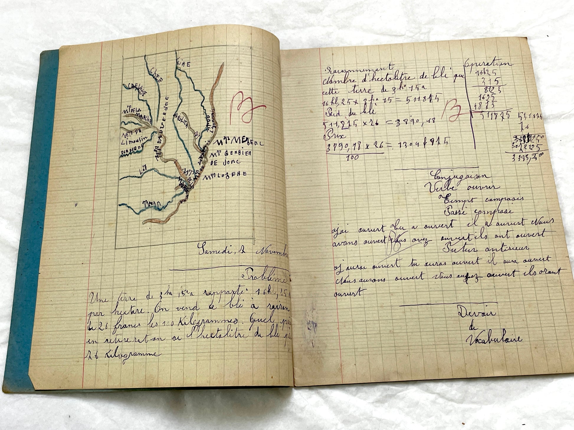 1920s - French School Notebook - Young Girl's Handwritten Lessons from 1925 France - Authentic Vintage Educational Ephemera