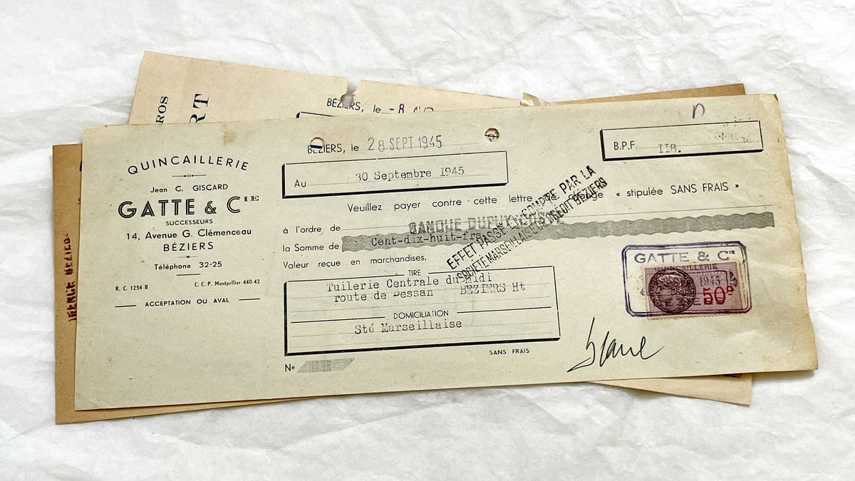 1940s - Lot of 6 Vintage French Bills of Exchange – Handwritten Commercial Documents with Stamps