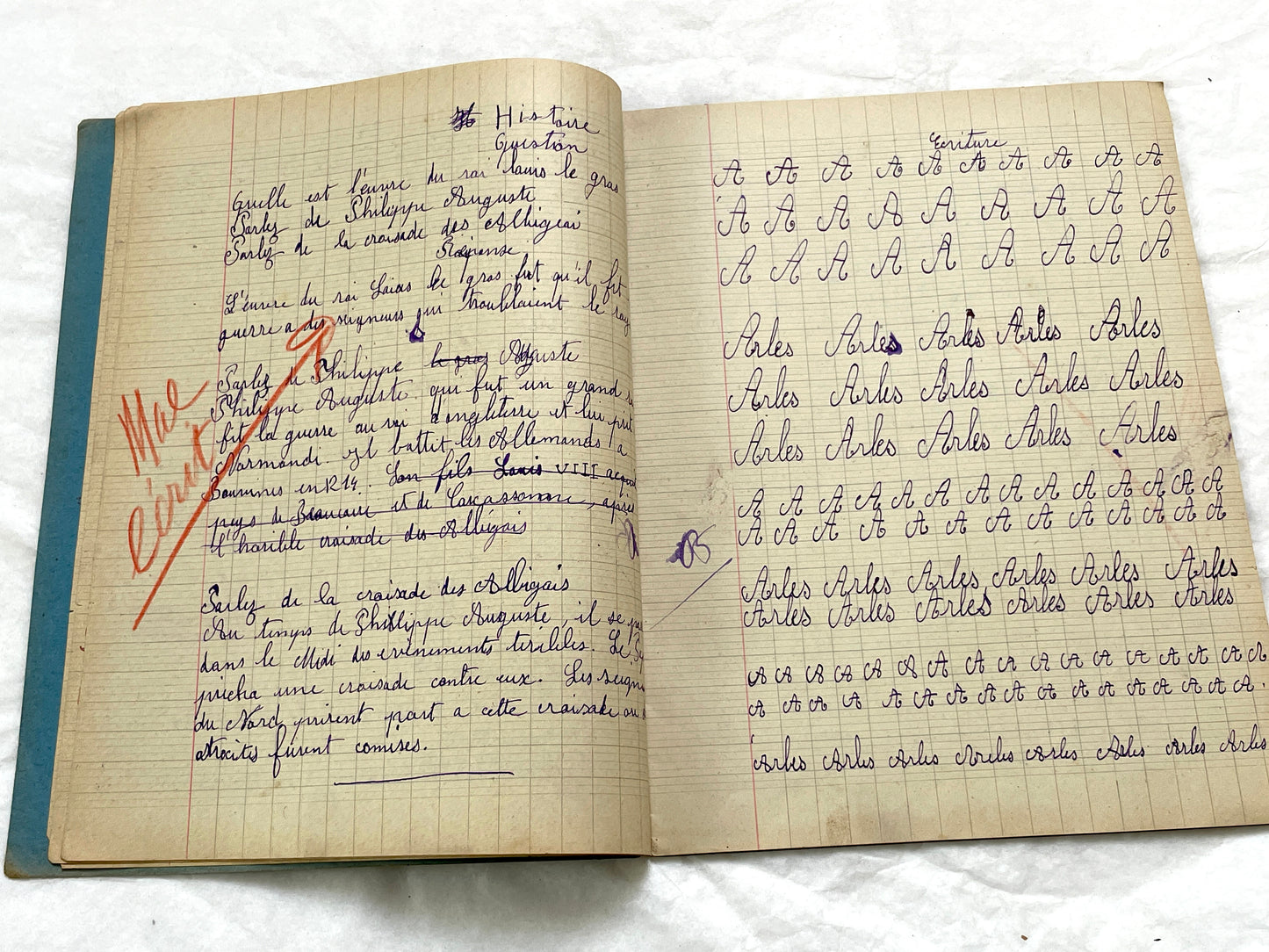 1920s - French School Notebook - Young Girl's Handwritten Lessons from 1925 France - Authentic Vintage Educational Ephemera