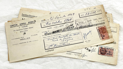 1940s - Lot of 6 Vintage French Bills of Exchange – Handwritten Commercial Documents with Stamps