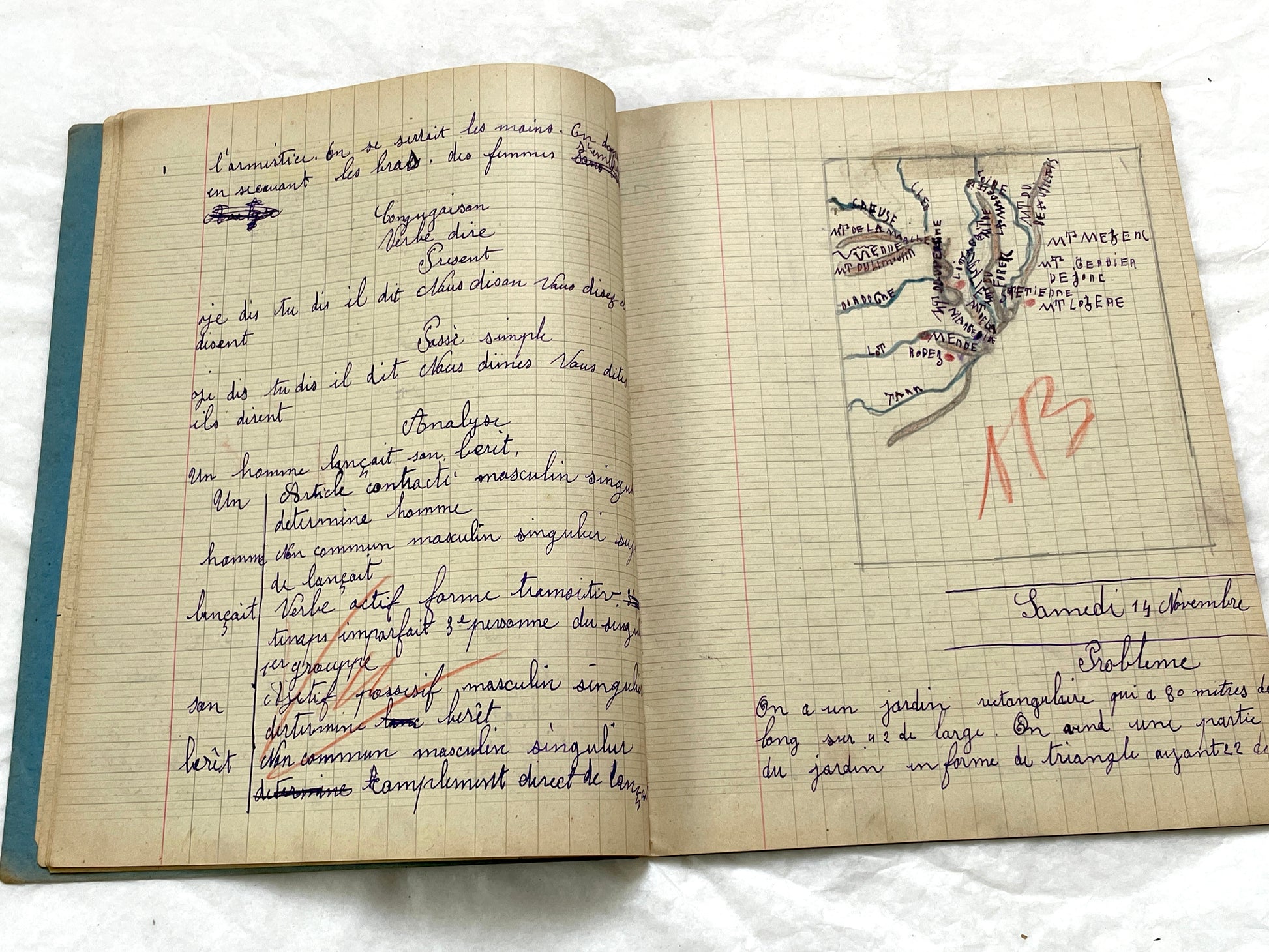 1920s - French School Notebook - Young Girl's Handwritten Lessons from 1925 France - Authentic Vintage Educational Ephemera