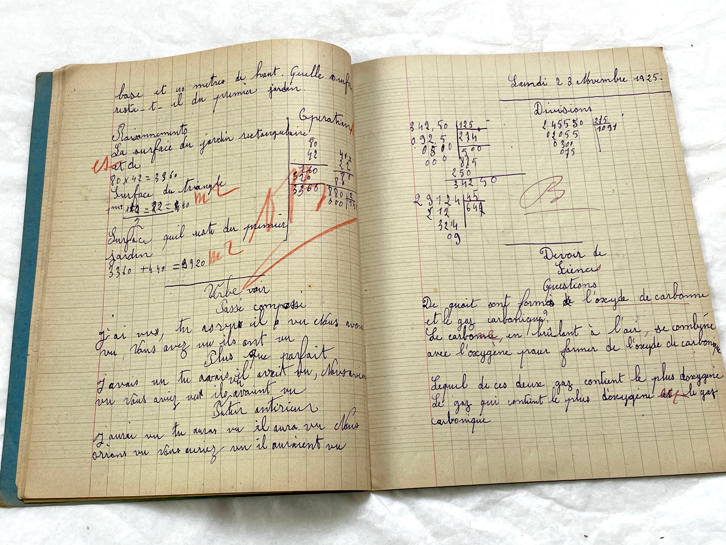 1920s - French School Notebook - Young Girl's Handwritten Lessons from 1925 France - Authentic Vintage Educational Ephemera
