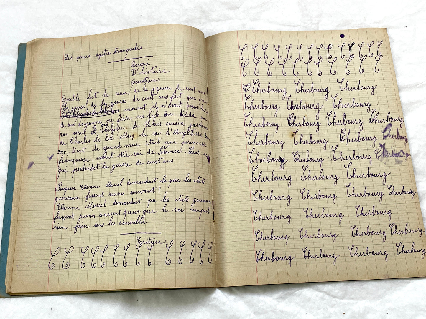 1920s - French School Notebook - Young Girl's Handwritten Lessons from 1925 France - Authentic Vintage Educational Ephemera