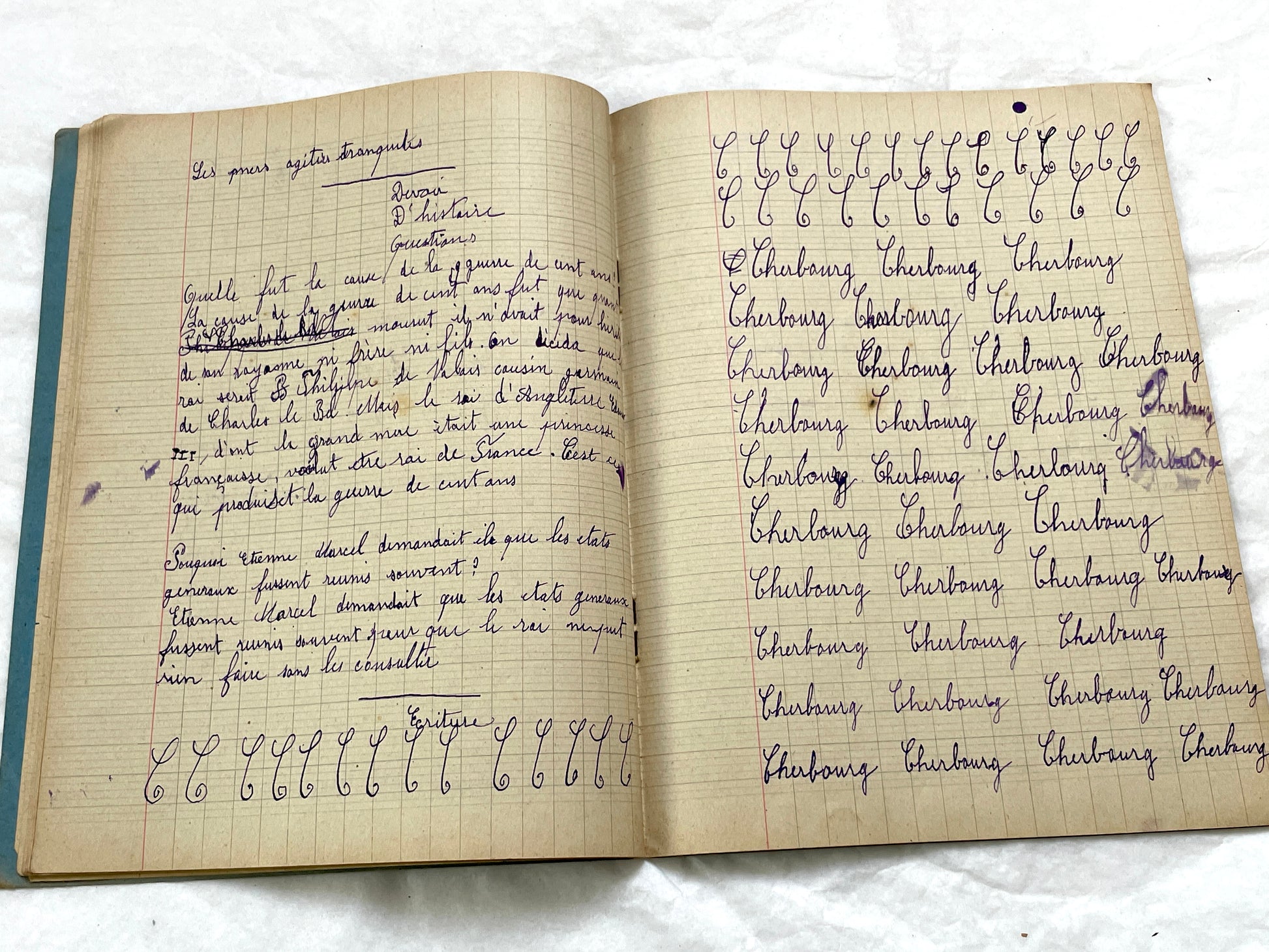 1920s - French School Notebook - Young Girl's Handwritten Lessons from 1925 France - Authentic Vintage Educational Ephemera
