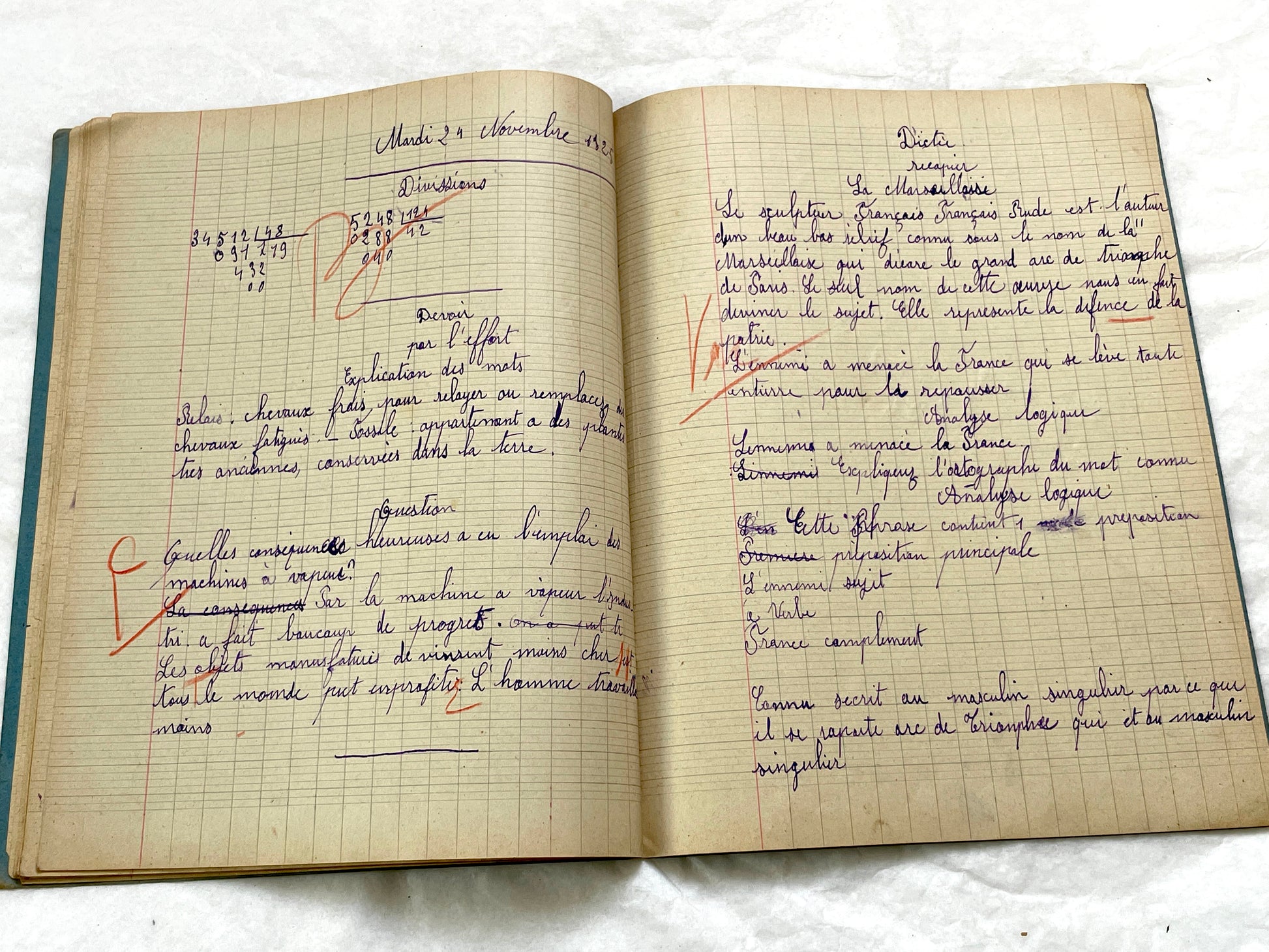 1920s - French School Notebook - Young Girl's Handwritten Lessons from 1925 France - Authentic Vintage Educational Ephemera