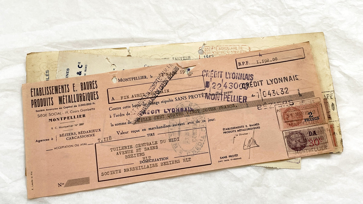 1940s - Lot of 6 Vintage French Bills of Exchange – Handwritten Commercial Documents with Stamps