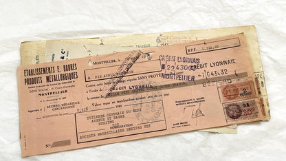 1940s - Lot of 6 Vintage French Bills of Exchange – Handwritten Commercial Documents with Stamps
