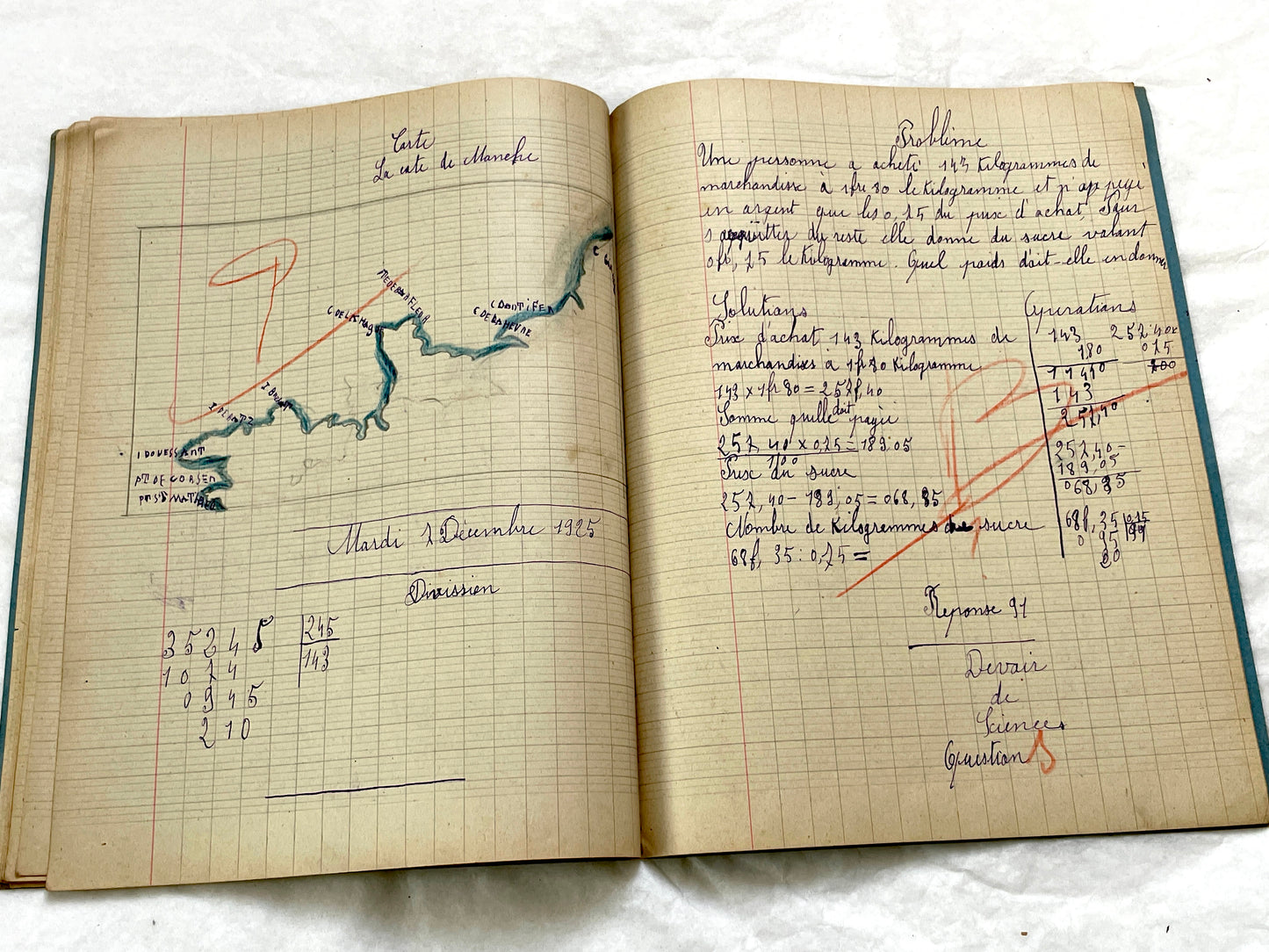 1920s - French School Notebook - Young Girl's Handwritten Lessons from 1925 France - Authentic Vintage Educational Ephemera