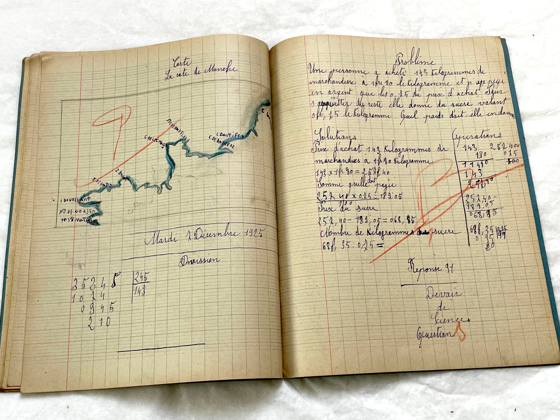 1920s - French School Notebook - Young Girl's Handwritten Lessons from 1925 France - Authentic Vintage Educational Ephemera