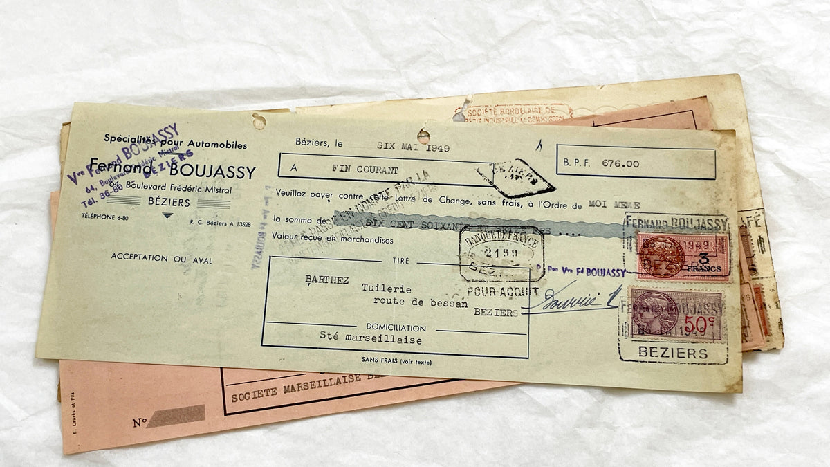 1940s - Lot of 6 Vintage French Bills of Exchange – Handwritten Commercial Documents with Stamps