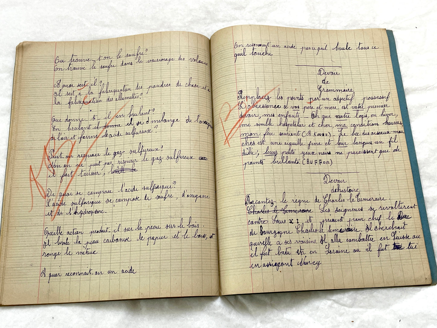 1920s - French School Notebook - Young Girl's Handwritten Lessons from 1925 France - Authentic Vintage Educational Ephemera