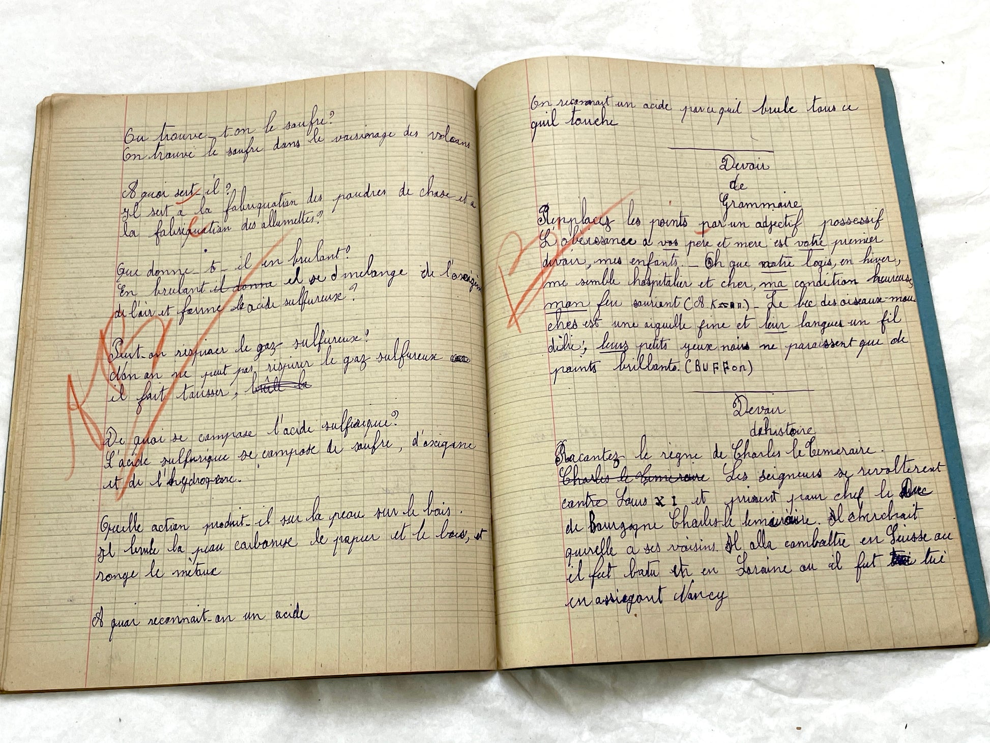 1920s - French School Notebook - Young Girl's Handwritten Lessons from 1925 France - Authentic Vintage Educational Ephemera