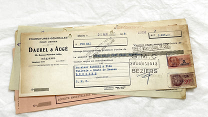 1940s - Lot of 6 Vintage French Bills of Exchange – Handwritten Commercial Documents with Stamps