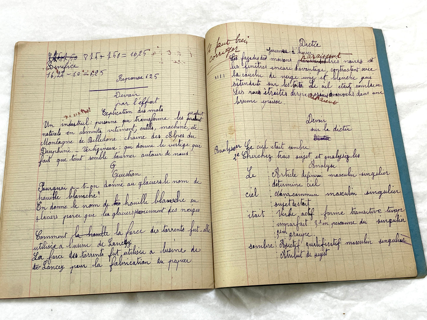 1920s - French School Notebook - Young Girl's Handwritten Lessons from 1925 France - Authentic Vintage Educational Ephemera