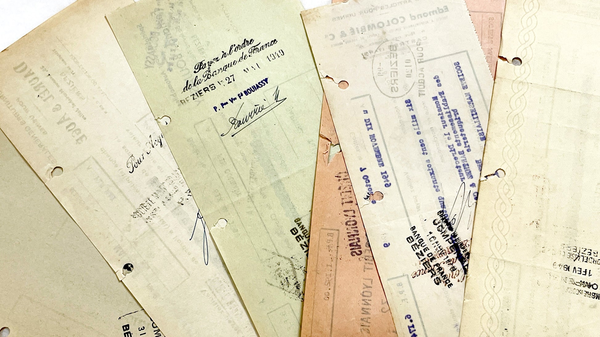 1940s - Lot of 6 Vintage French Bills of Exchange – Handwritten Commercial Documents with Stamps